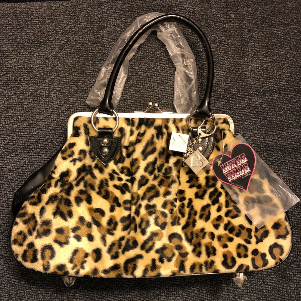 Rockabilly Lux de Ville Leopard Kiss Lock Handbag